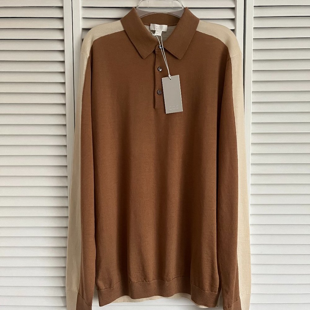 NEW with tags COS knit long sleeve polo shirt brown & beige men’s small rare